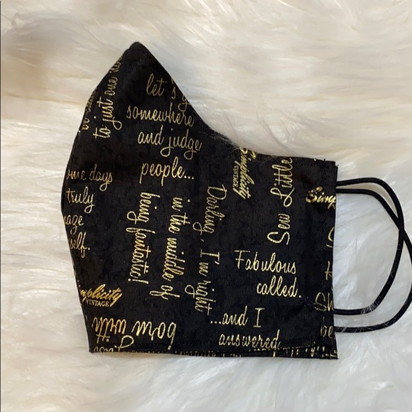 Face Mask Cover w Filter Pocket Black Gold Phrases - Picture 1 of 3